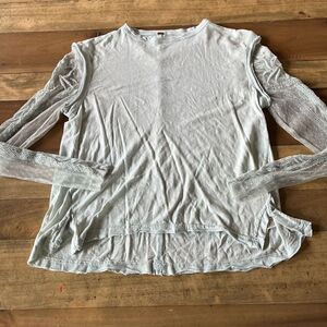 Free People Gray Green Boho Burnout Long Sleeve Top with Lace Sleeves   - size X